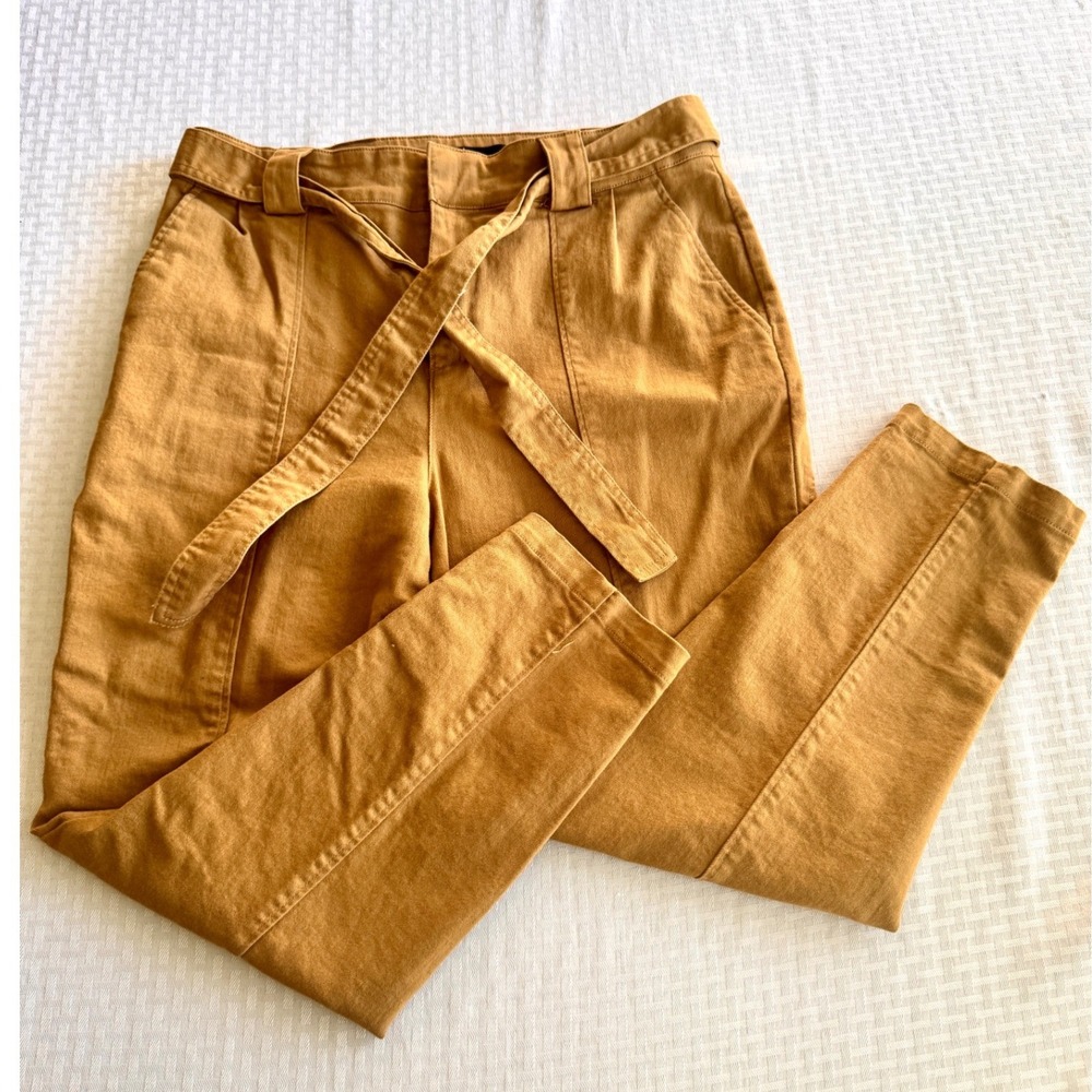 Who What Wear Gold Yellow High Waisted Paperbag Pants Clean Girl Button Ankle 14